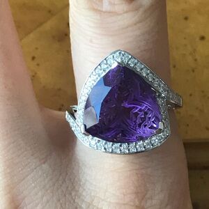 African Amethyst Sterling Silver Carved Ring Size 9